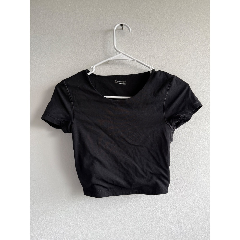 OFFLINE‎ by Aerie Real Me Xtra Black Twist Back Open Cutout Crop Top XS 3766